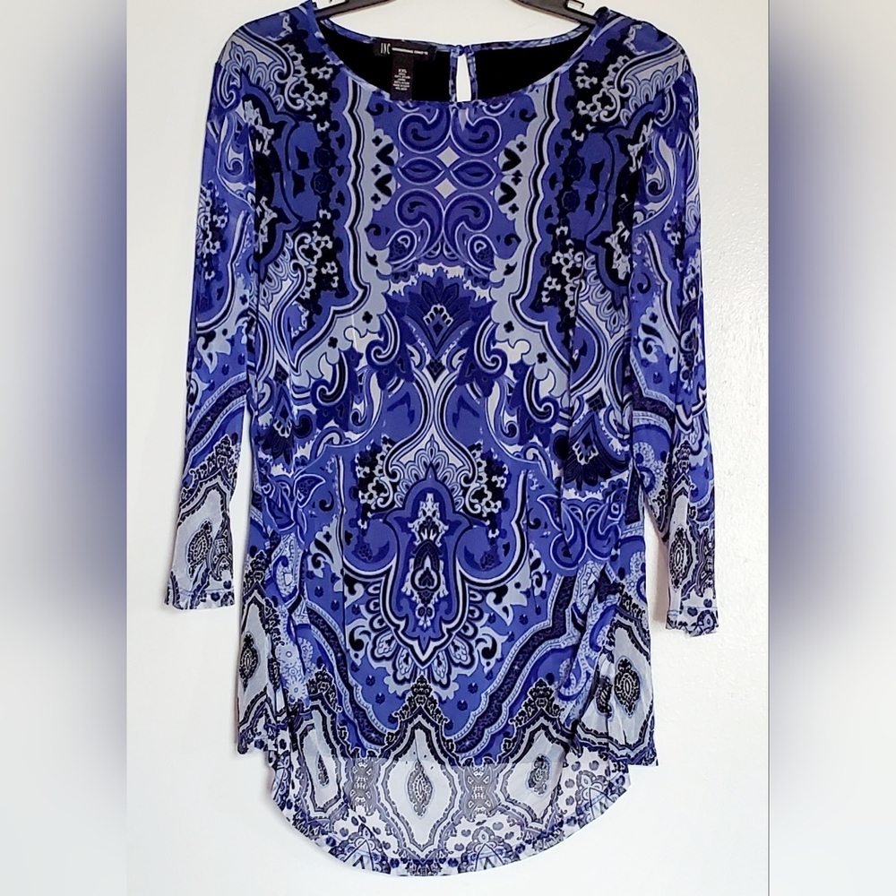 INC Blue Paisley Runched Women's Top